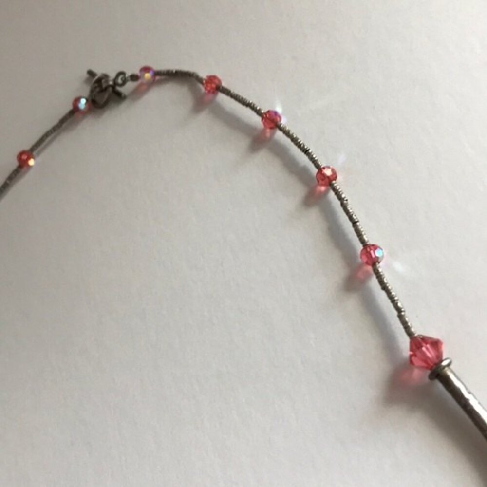 Vintage Sterling Silver Curved Carved Tube Beads Swarovski Crystal Necklace 17.5 - Picture 7 of 8